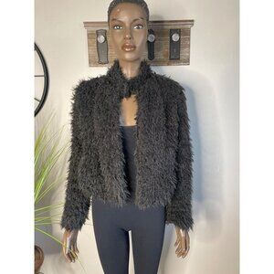 SELF E  Faux Fur Black Long Sleeve Cropped Jacket For Women Size XS